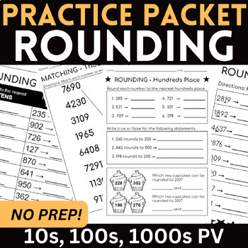 Preview of Rounding No Prep Worksheet Set - 10s, 100s, 1000s PV