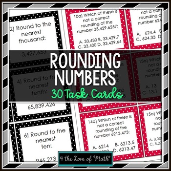 Preview of Rounding Numbers: 30 Task Cards (Short Answer & Multiple Choice)