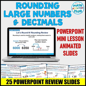 Preview of Rounding Numbers (Including Rounding Decimals) PowerPoint Slides. Mini Lesson.