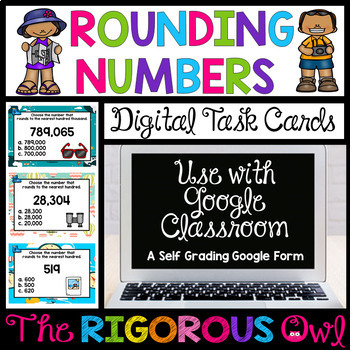 Preview of Rounding Numbers Task Cards - Digital Google Forms - Test Prep - Review