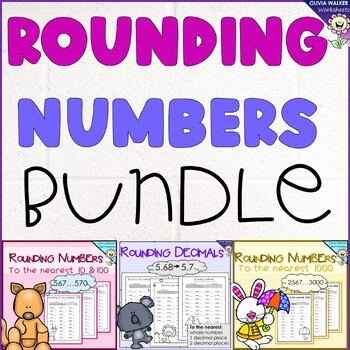 Preview of Rounding Numbers Worksheets Bundle Whole Numbers, Decimals to 10, 100, 1000