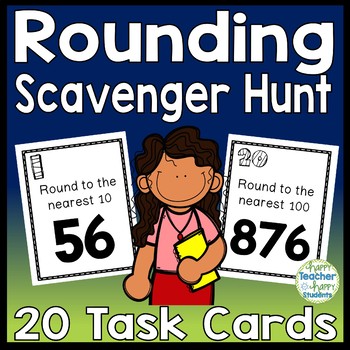 Preview of Rounding Scavenger Hunt Activity: 20 Task Cards (Rounding to Nearest 10 and 100)