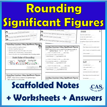 Preview of Significant Figures | Rounding Numbers | Scaffolded Note | Worksheets + Answers