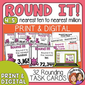 Preview of Rounding Task Cards for 4th Grade | Print & Digital | TpT's Easel & Google Apps