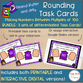 Preview of Rounding Task Cards: Placing Numbers Between Multiples of 100 BUNDLE