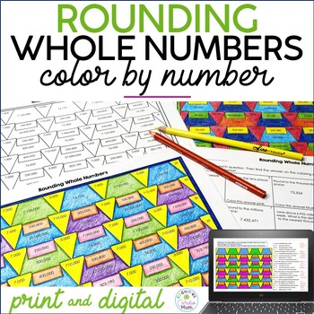 Preview of Rounding Whole Numbers Color by Number 4th Grade Math Print & Digital Resource