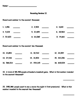 Rounding Whole Numbers II Worksheet by Kris Milliken | TPT