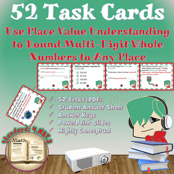 Preview of Rounding Whole Numbers: Math Lesson, Task Cards Work Mat Bundle