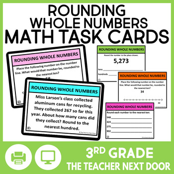 Preview of FREE 3rd Grade Rounding Whole Numbers Task Cards - Rounding Math Center