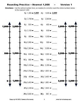 Preview of Rounding Whole Numbers to the Nearest 1,000-Vertical Number Line Practice (FREE)