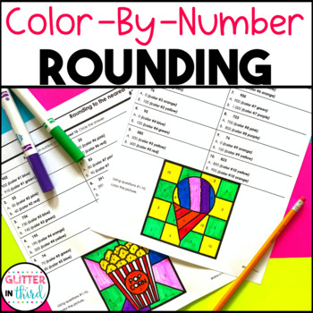 Preview of 3rd Grade Rounding Worksheets Color By Number Activities