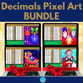 Preview of Rounding and Operations with Decimals Christmas Math Pixel Art BUNDLE