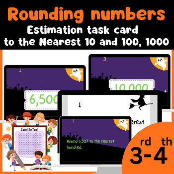 Preview of Rounding numbers: Estimation 30+ task card (to the Nearest 10 and 100, 1000)