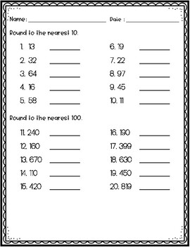 Rounding to 10 and 100 Assessment or Practice (Number lines included!)