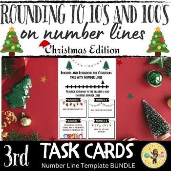 Preview of Rounding to 10's and 100's on a Number Line Bundle-Christmas Edition