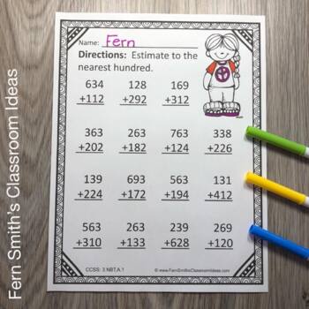 3rd grade go math chapter one 13 rounding to estimate sums color by