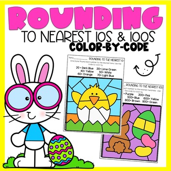 Preview of Rounding to Nearest 10s and 100s Color-By-Number | Easter Themed