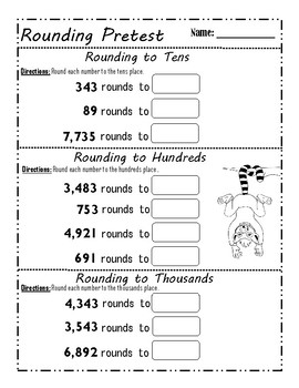 rounding to tens hundreds thousands pre and post test by math animal