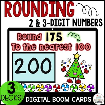Preview of Rounding to the Nearest 10 and 100 Christmas Math Boom Cards