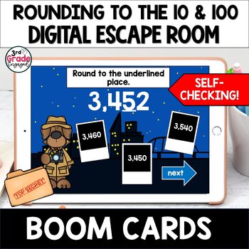 Preview of Rounding to the Nearest 10 and 100 Boom ™ Cards Digital Math Escape Room