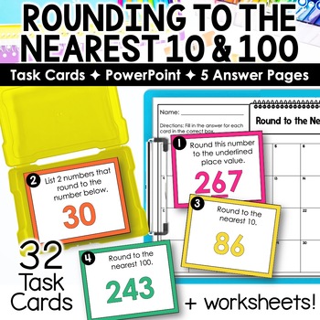 Preview of Rounding to the Nearest 10 and 100 Third Grade Task Cards for Rounding 3NBT1