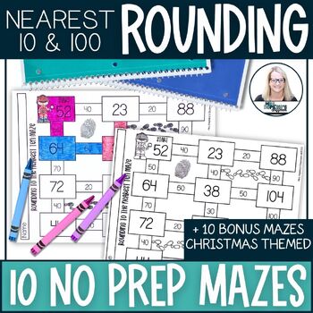 Preview of 3rd Grade Rounding to the Nearest 10 and Nearest 100 Worksheet Activity Mazes