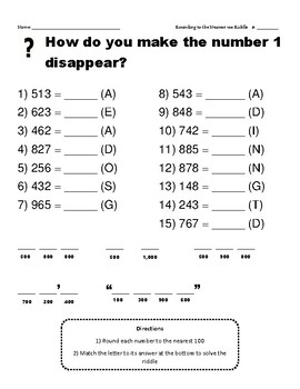 rounding to the nearest 100 riddle worksheet by cutenpink tpt