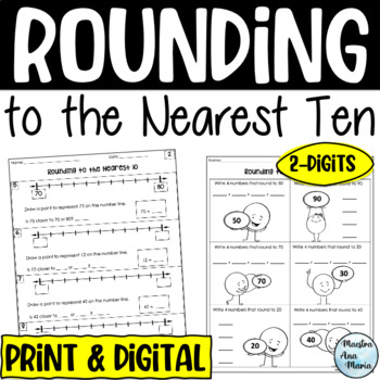 Preview of Rounding to the Nearest Ten Worksheets and Poster - Digital and Print