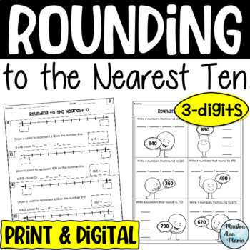 Preview of Rounding to the Nearest Ten Worksheets and Poster - Google Slides and Print
