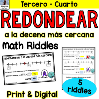 Preview of Rounding to the Nearest Ten in Spanish Redondear decena mas cercana Riddles