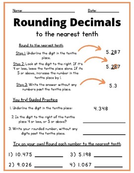 Preview of Rounding to the Nearest Tenths and Hundredths Place with Answer Key