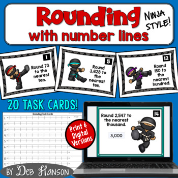 Preview of Rounding with Number Lines: 20 Math Practice Task Cards