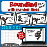 Rounding with Number Lines: 20 Math Practice Task Cards