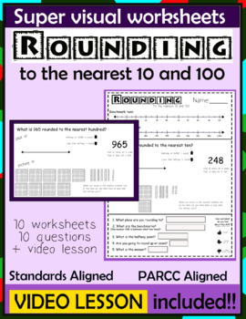 Preview of Rounding Strategies Printable, visual rounding practice + video lesson