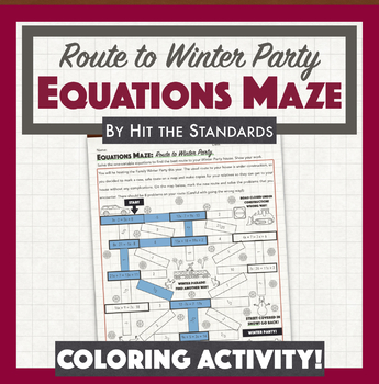 Preview of Route to Winter Party: Solving One-Variable Equations Winter Math Maze.