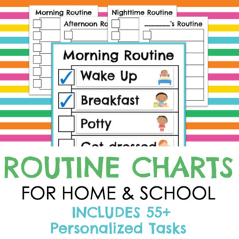 Preview of Routine Charts for home/school/daycare with 55 personalized tasks