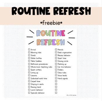 Preview of Routine Refresh Checklist *FREEBIE* || New Years, Classroom Management
