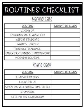 Routines Checklist by Teachin' for the Stars | Teachers Pay Teachers