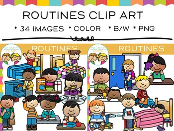 Preview of Kids Daily Routines Clip Art {Daily Home Routines}