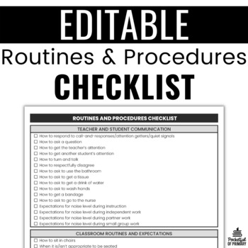 Preview of Routines and Procedures Checklist | EDITABLE
