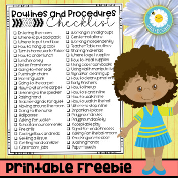Preview of Routines and Procedures Checklist FREEBIE