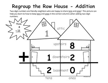 Preview of Regrouping 2-Digit Addition/Subtraction Row House Graphic Organizer Pack Gr 1 2