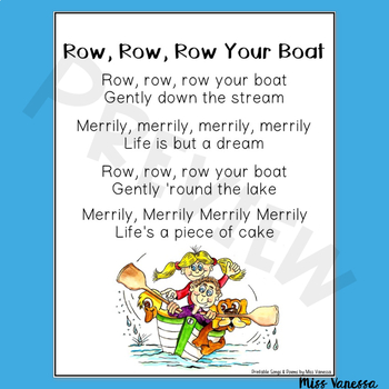 Row, Row, Row Your Boat Printable Song Lyrics by Miss 