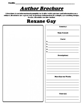 Preview of Roxane Gay "Author Brochure" WebQuest & Worksheet