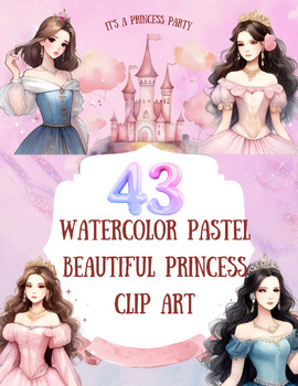 Preview of Royal Whimsy: Watercolor Princess Clip Art Collection