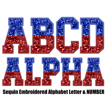 Preview of Royal blue and red sequin alphabet letters and sequin