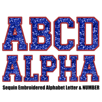 Preview of Royal blue and red sequin fuax alphabet letters and number