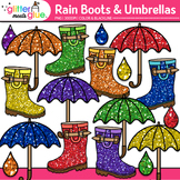 Rubber Rain Boots, Raindrops & Umbrella Clipart: 21 Single