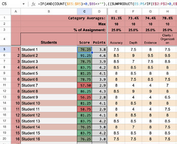 Preview of Rubric Calculator