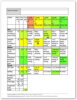 Preview of Automated Analytic Rubric software: automatically calculate the total, % & grade